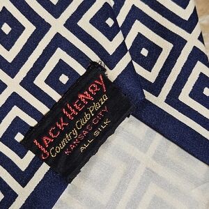Vintage 1960s Navy and White Geometric 100% Silk Men's Tie by Jack Henry